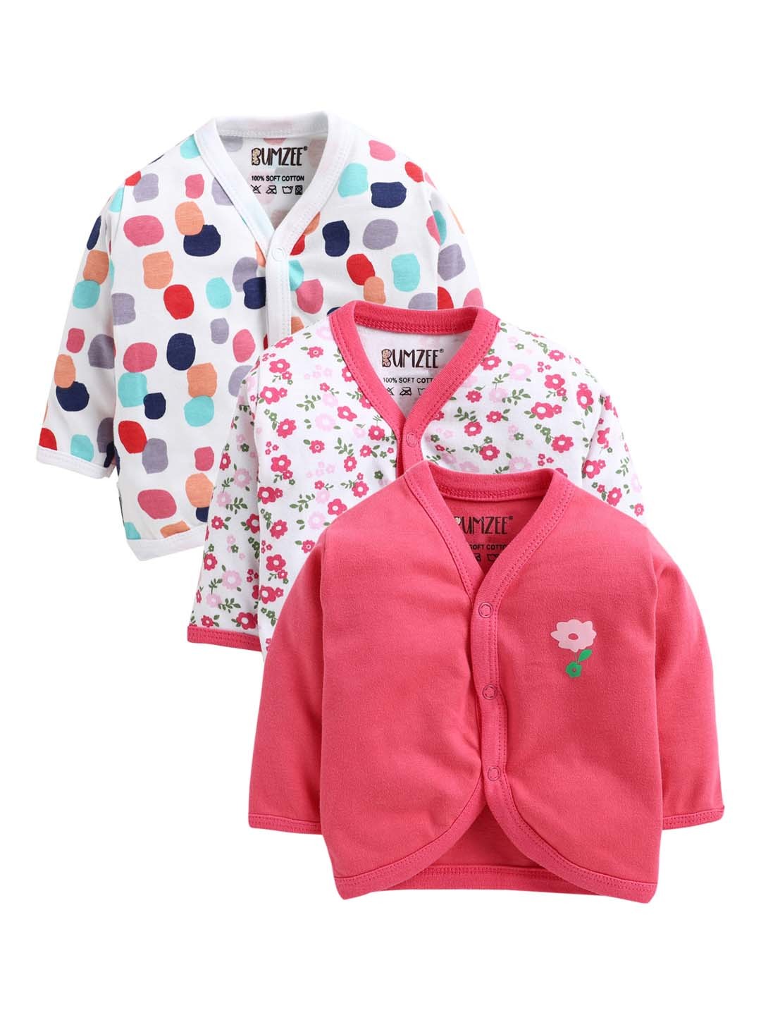 

BUMZEE Infants Girls Pack Of 3 Pure Combed Cotton Jhablas, Pink