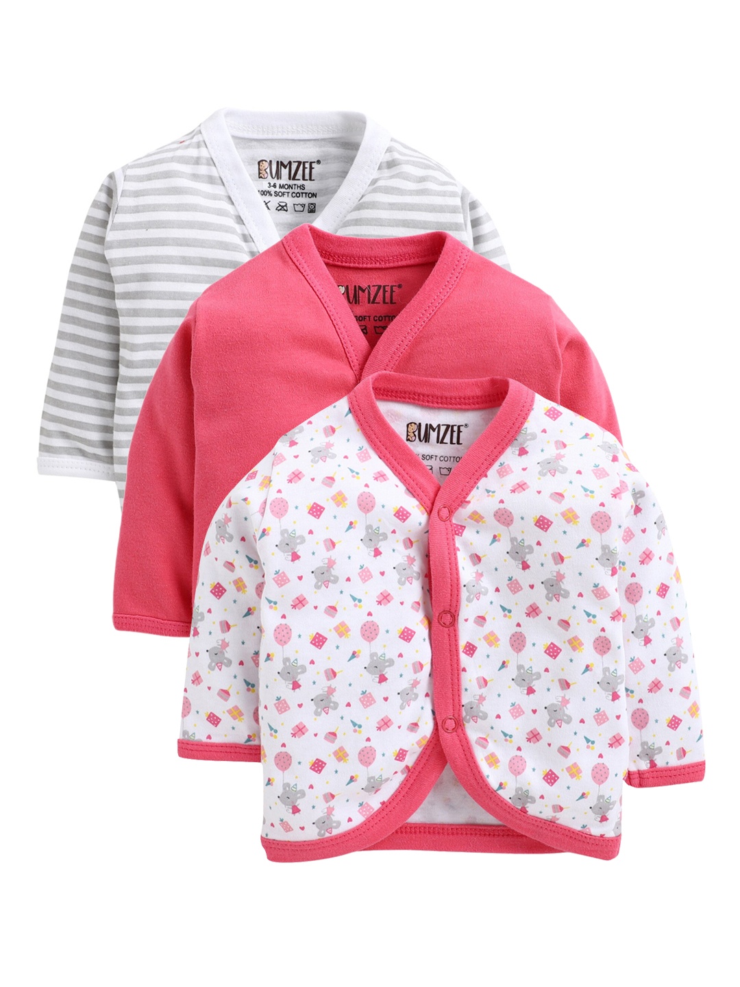 

BUMZEE Infants Girls Pack Of 3 Pure Combed Cotton Jhablas, Grey