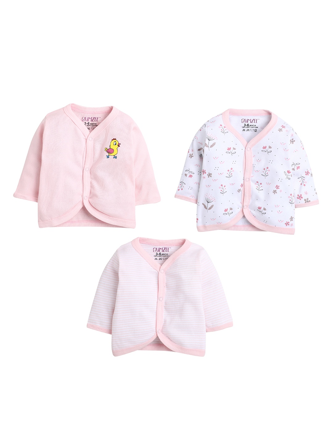 

BUMZEE Infants Girls Set Of 3 Pure Combed Cotton Jhablas, Pink
