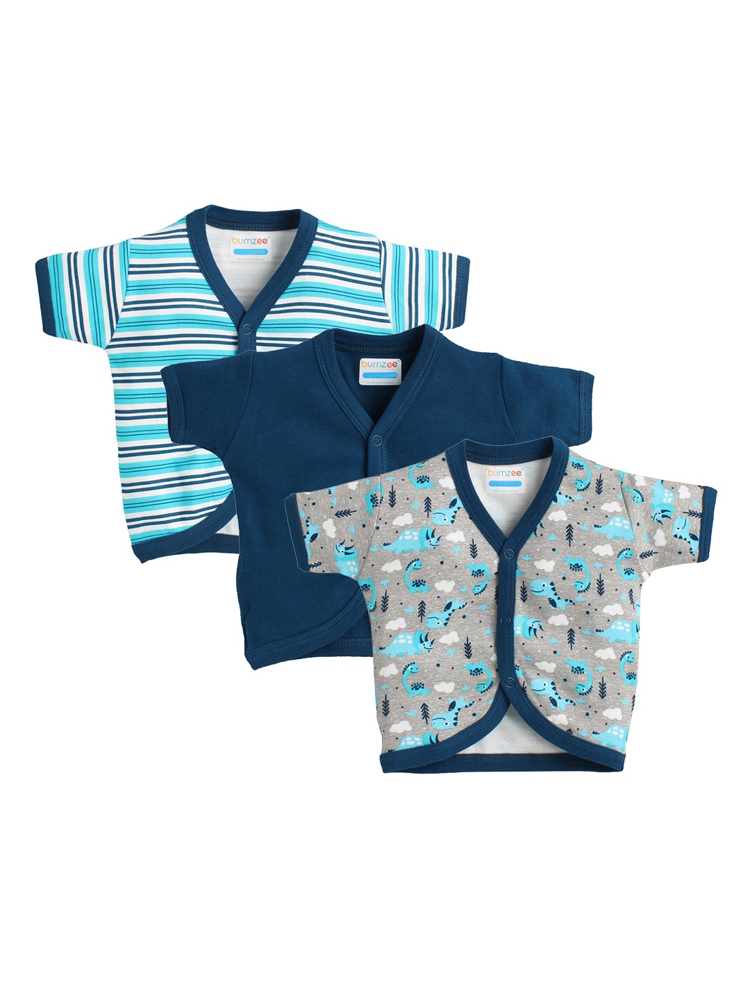 

BUMZEE Boys Pack of 3 Printed Cotton Jhablas, Navy blue
