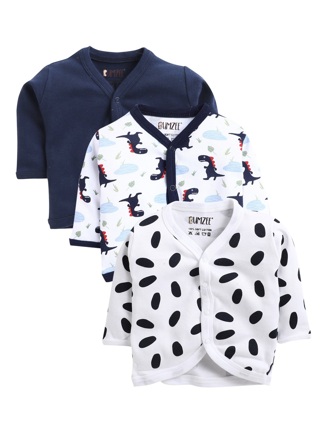

BUMZEE Infant Boys Pack Of 3 Navy Blue & White Printed Pure Cotton Jablas