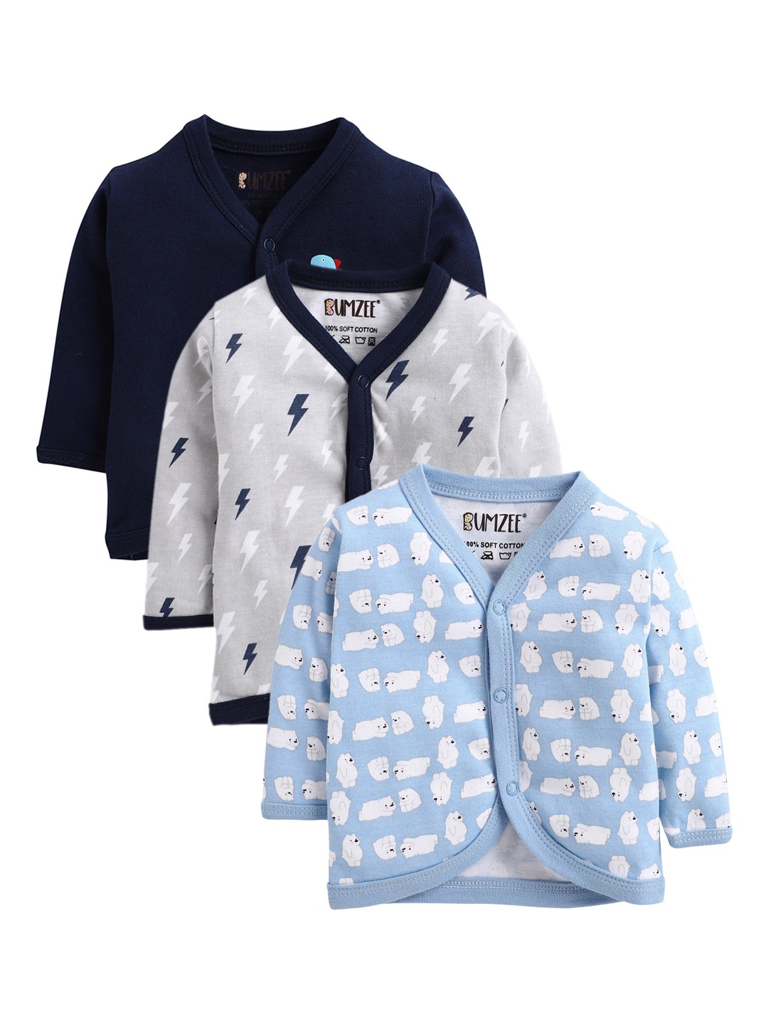 

BUMZEE Infant Boys Pack Of 3 Pure Cotton Jhablas, Navy blue