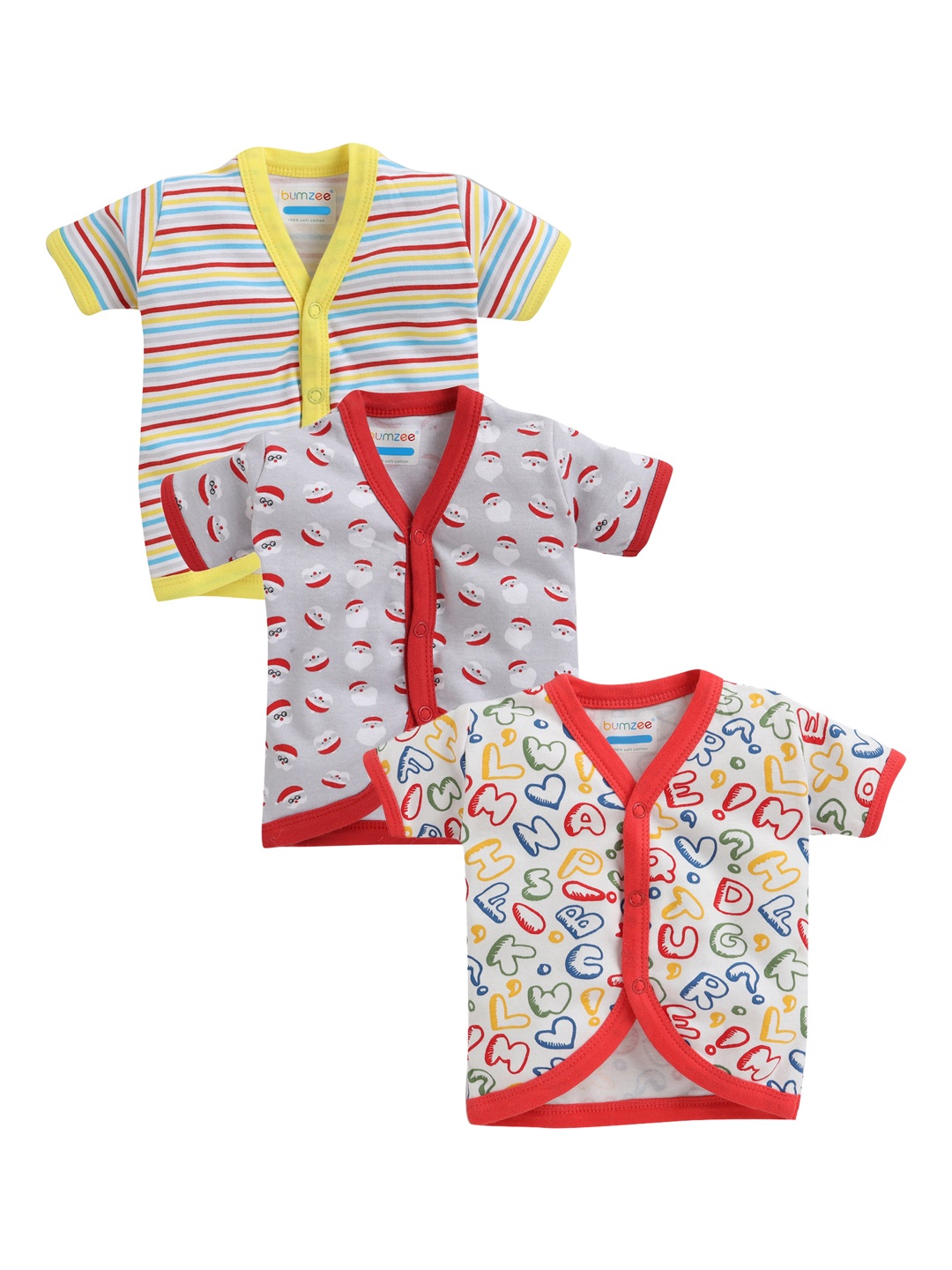 

BUMZEE Infant Boys Pack Of 3 Pure Combed Cotton Jhablas, Red