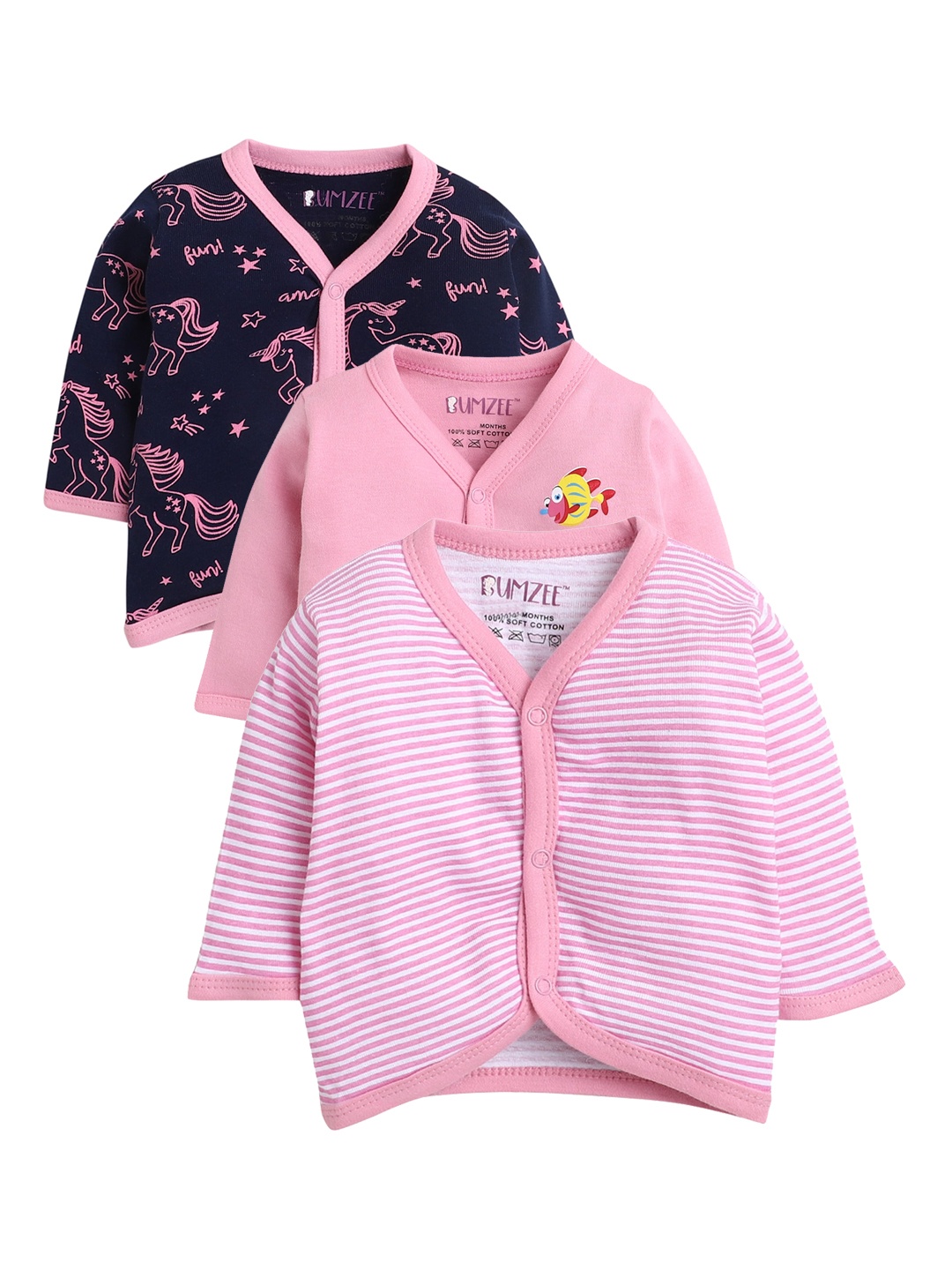 

BUMZEE Infant Girls Pack Of 3 Pure Combed Cotton Jhablas, Pink