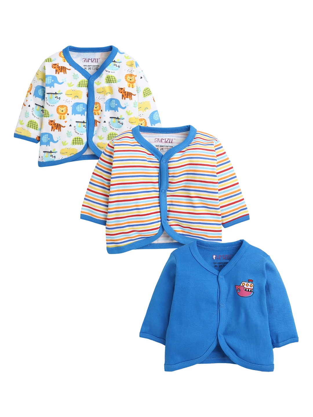 

BUMZEE Pack Of 3 Blue & White Infant Boys Cotton Jhablas