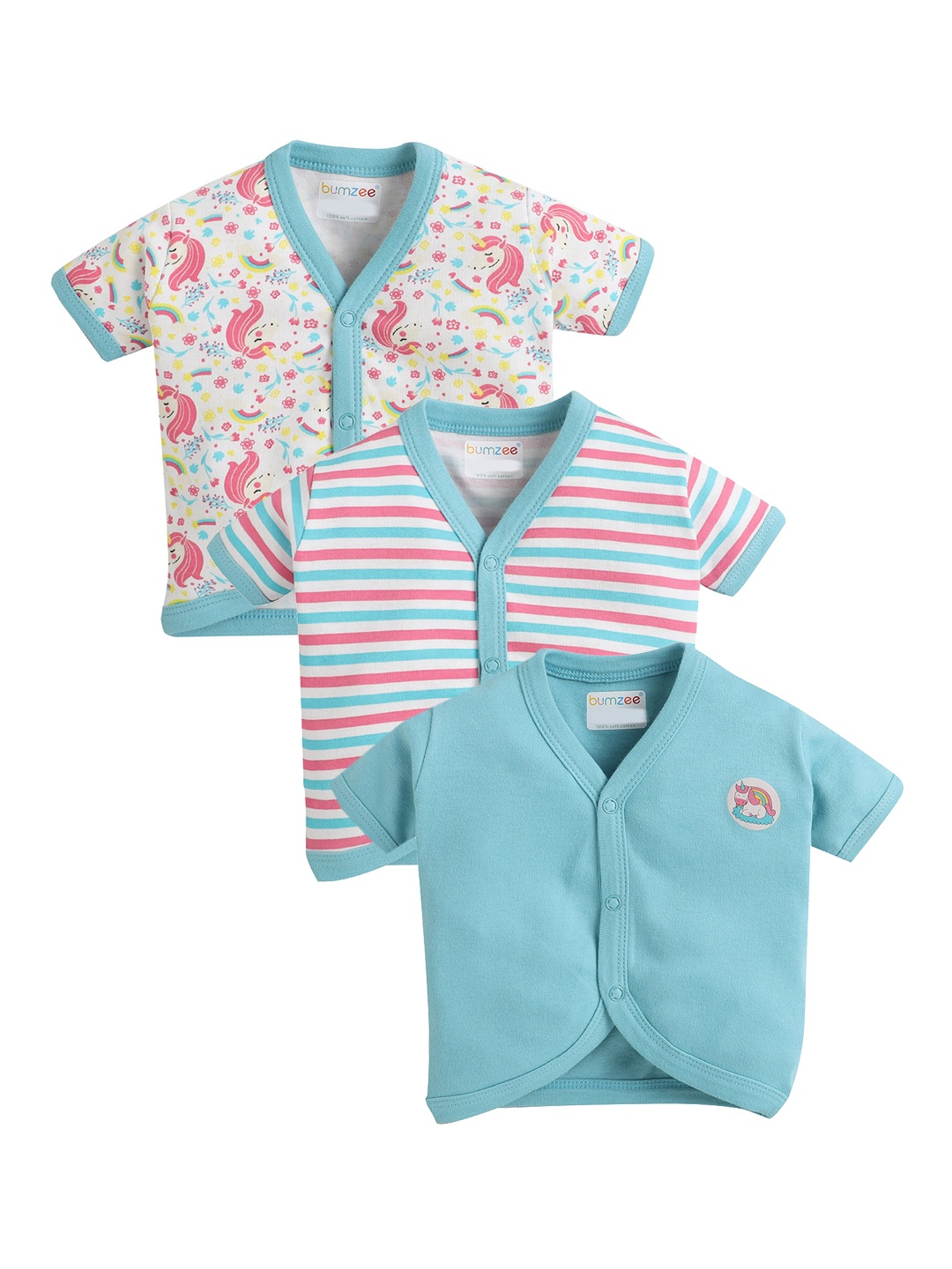 

BUMZEE Infant Girls Pack Of 3 Pure Combed Cotton Jhablas, Blue