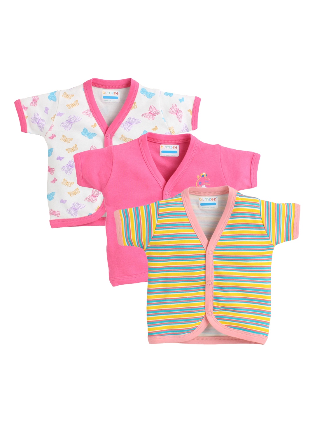 

BUMZEE Infant Girls Pack Of 3 Pure Combed Cotton Jhablas, Pink