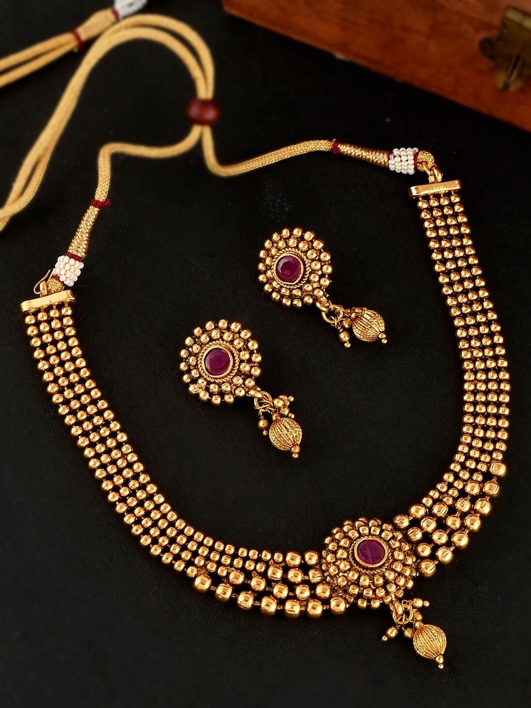 

Shoshaa Gold-Plated Pink Stone-Studded Jewellery Set