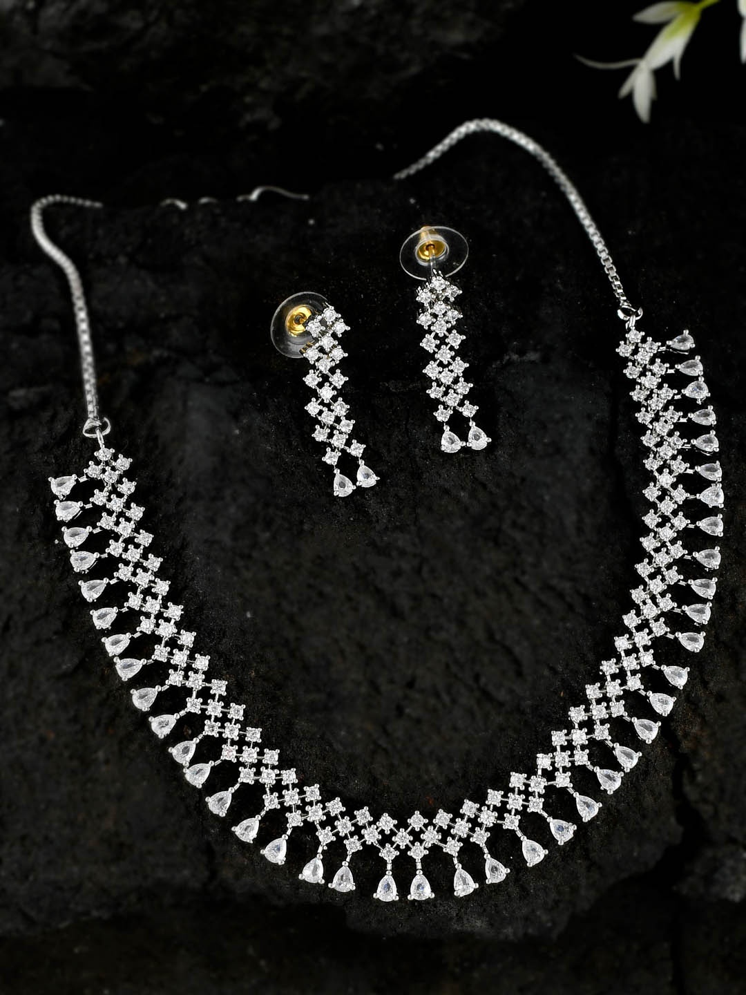 

Shoshaa Women Silver-Toned Necklace and Earrings Set