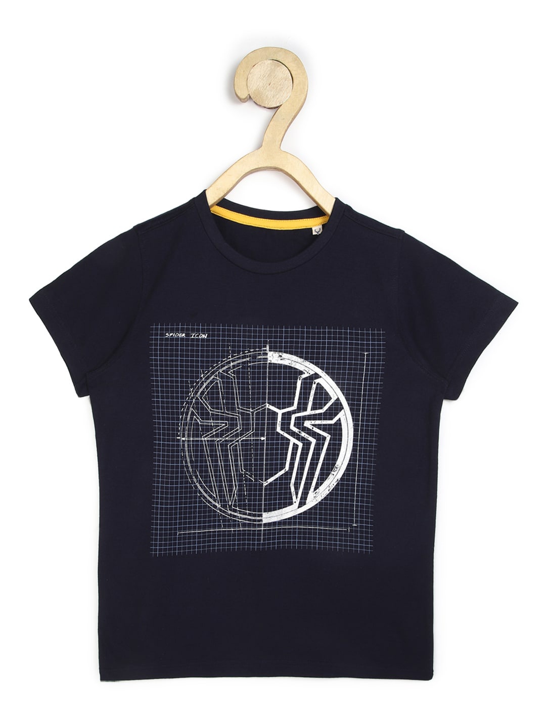 

Allen Solly Junior Boys Navy Blue & White Printed Round Neck Pure Cotton T-shirt