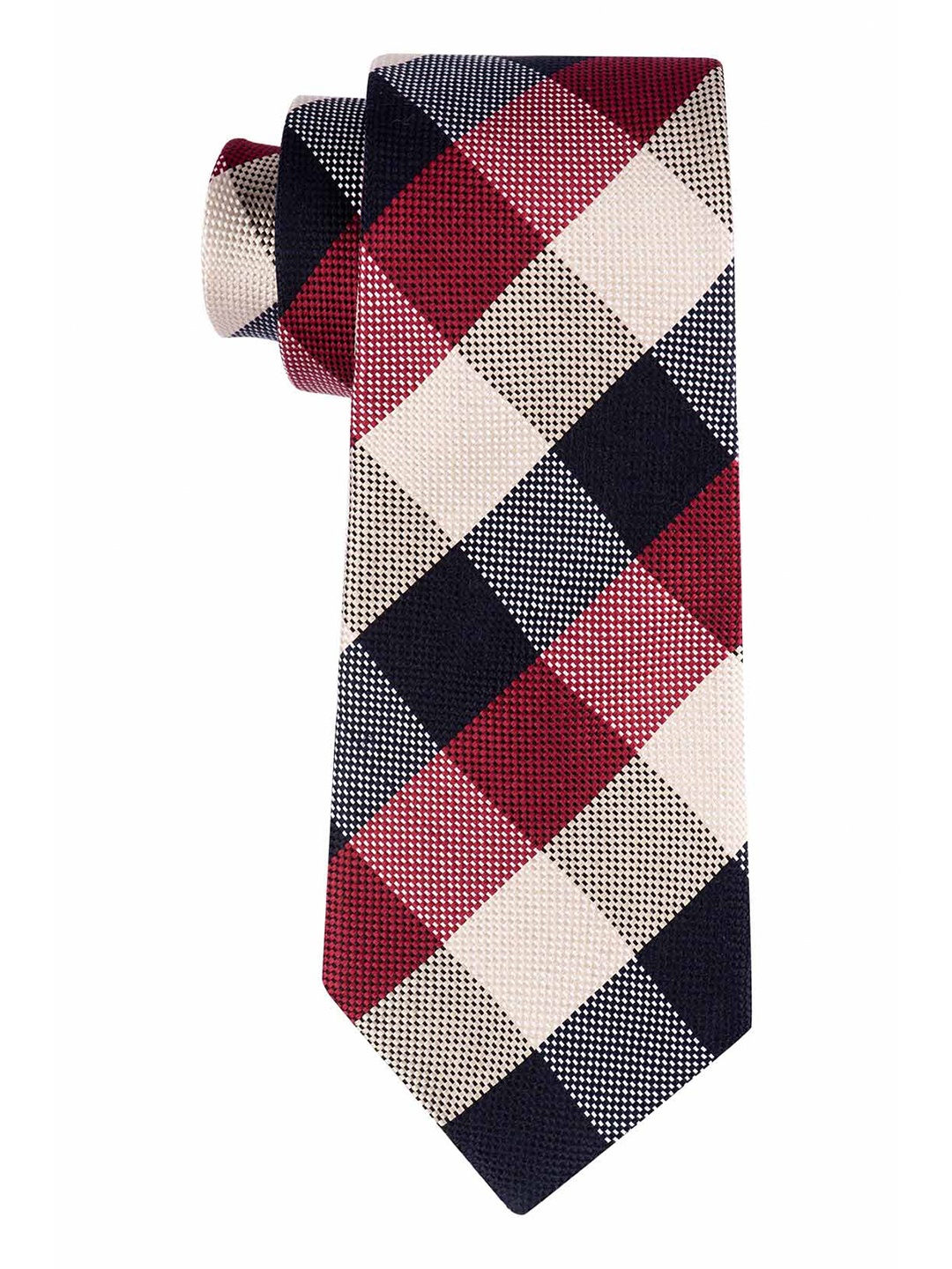 

The Tie Hub Men Black & Red Checked Pure Silk Skinny Tie