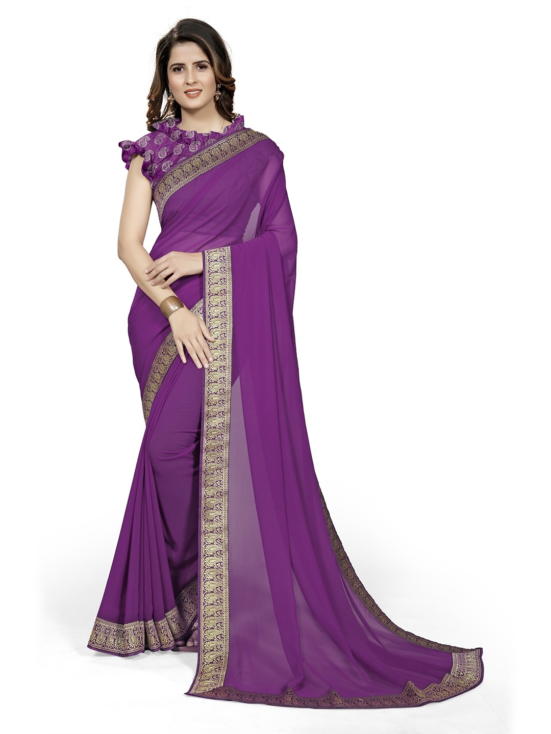 

KALINI Purple & Gold-Toned Saree