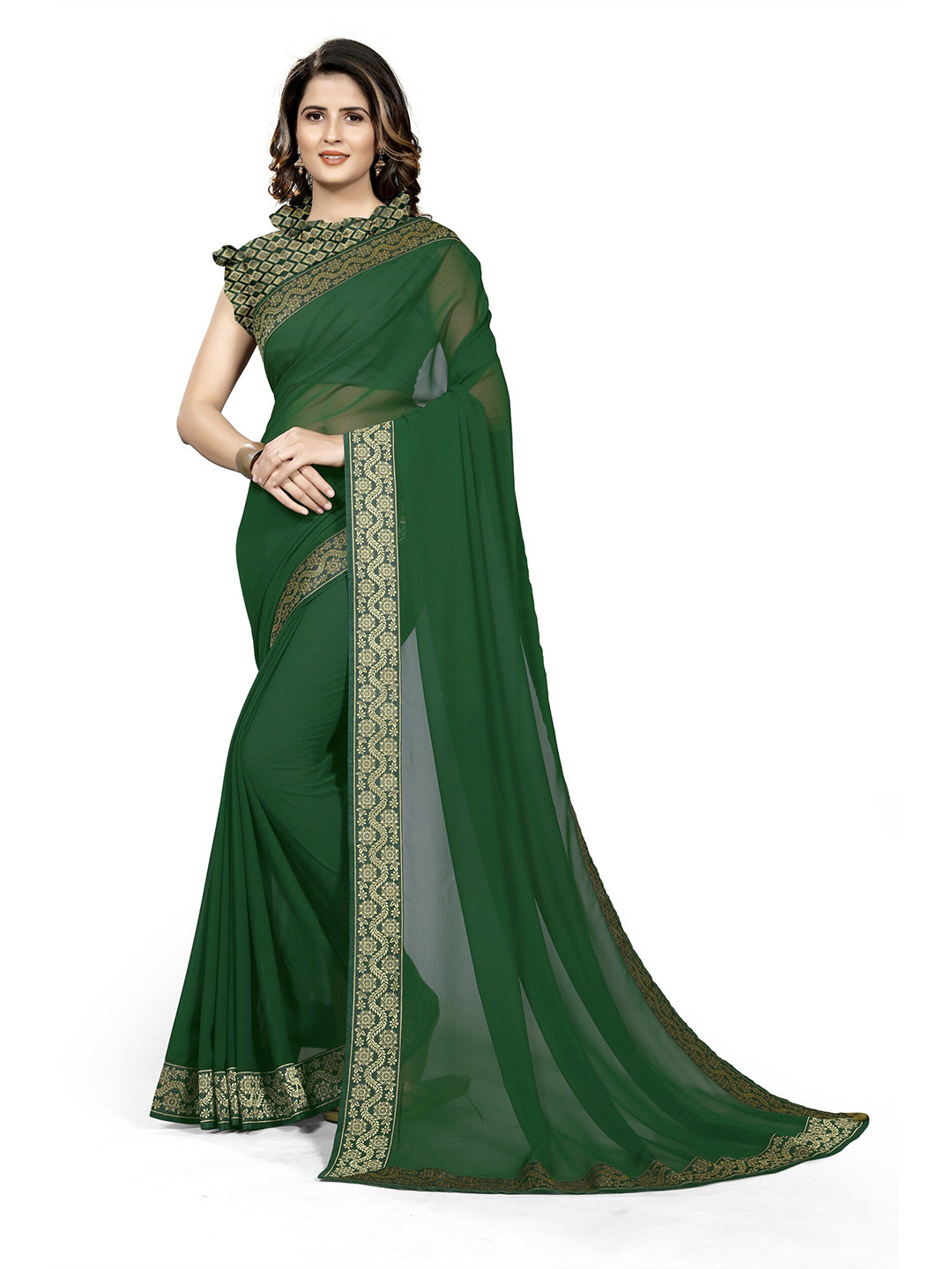 

KALINI Green Solid Georgette saree