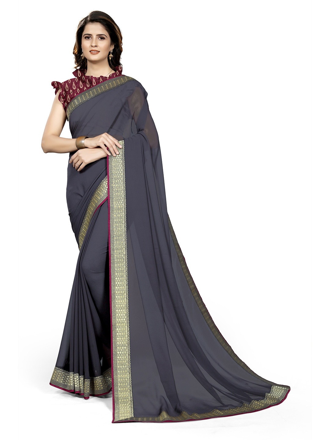 

KALINI Women Navy Blue Solid Georgette saree