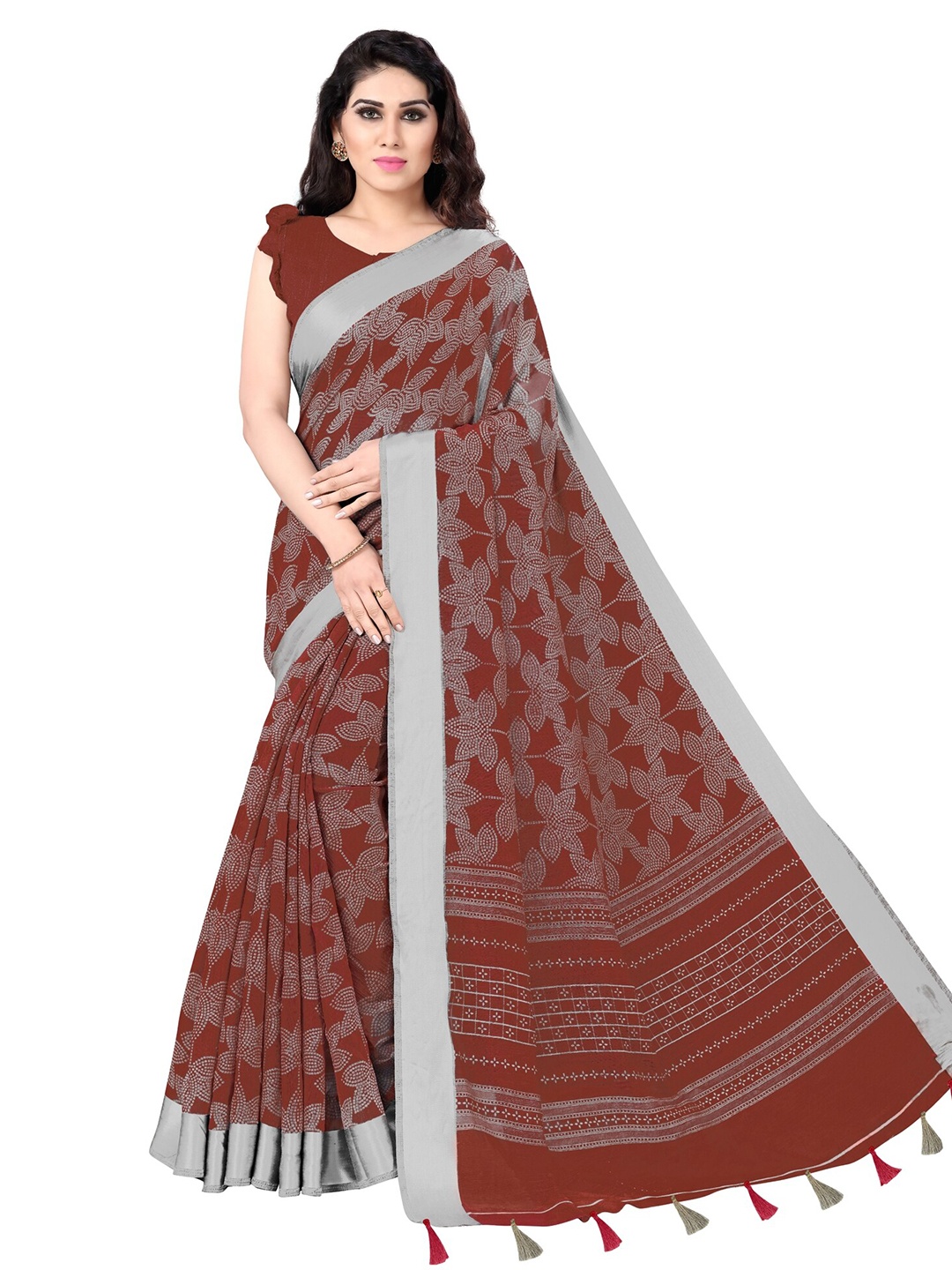 

KALINI Red & White Printed Bandhani Saree