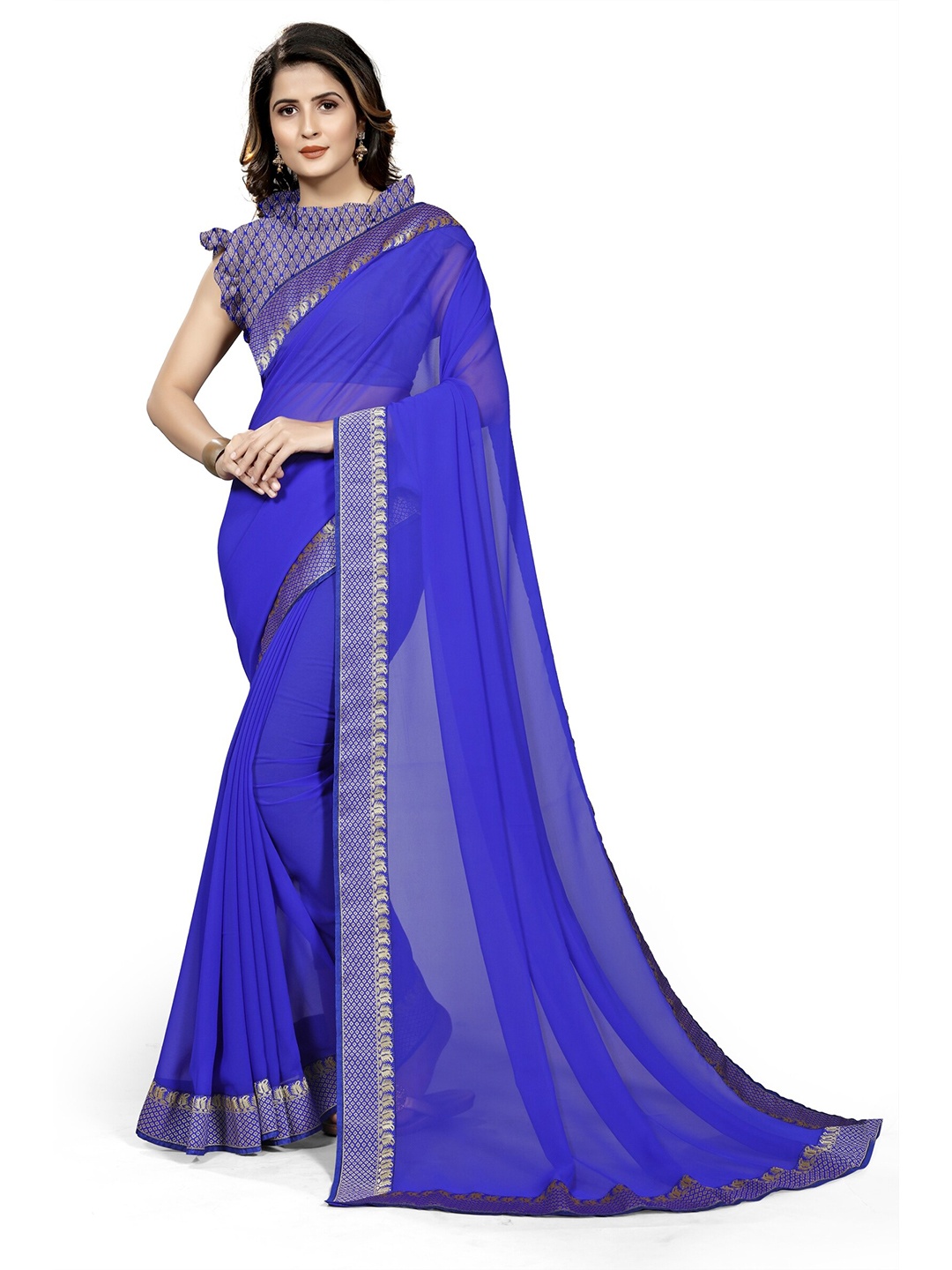 

KALINI Blue & Gold Solid Designer Saree