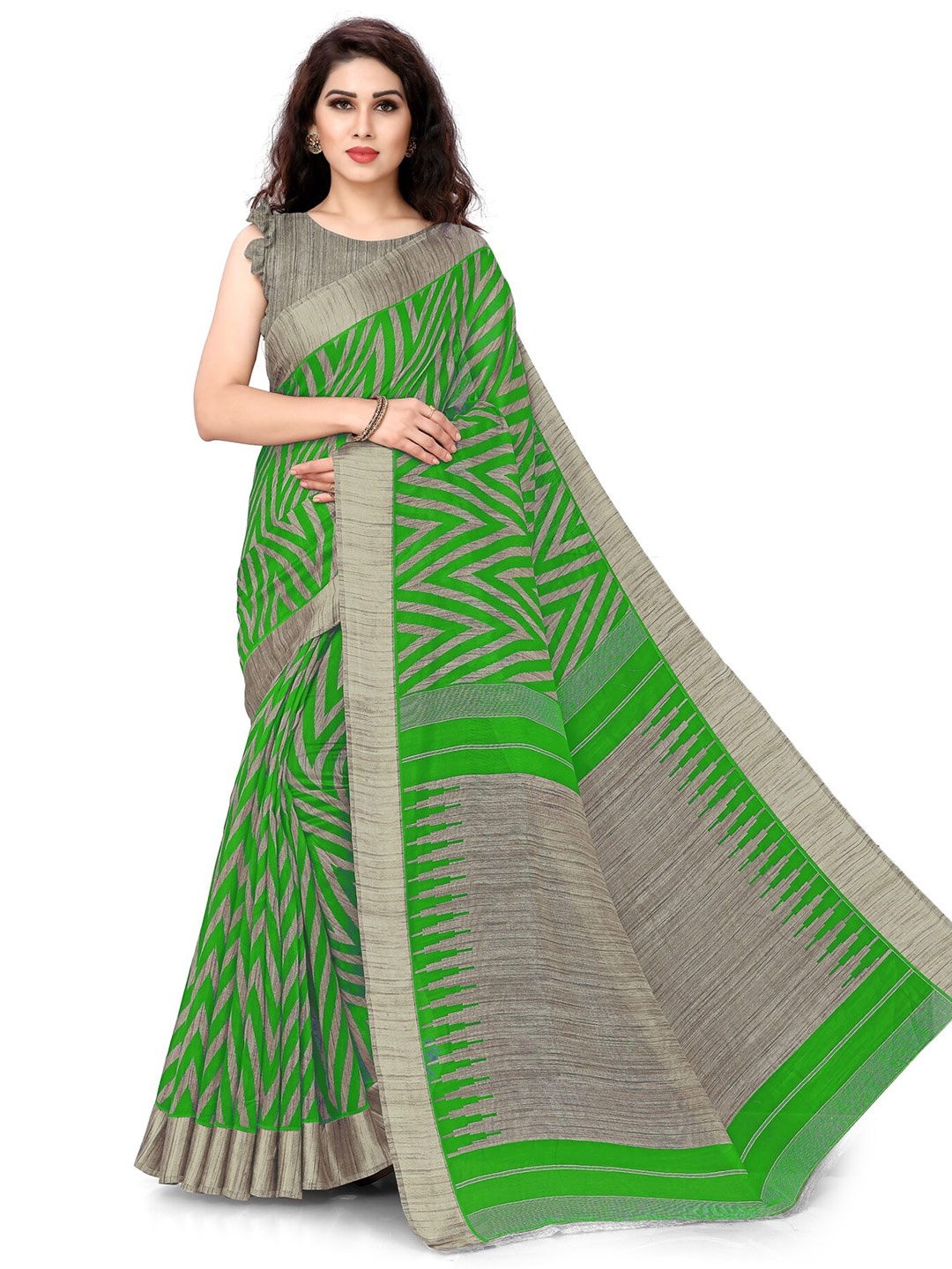 

KALINI Green & Beige Leheriya Saree