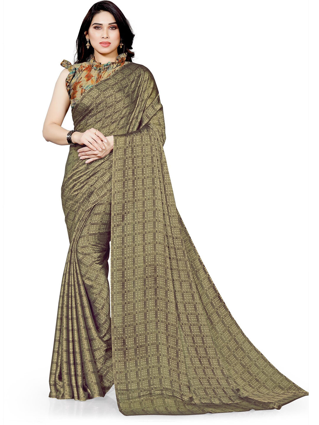 

KALINI Beige Checked Saree