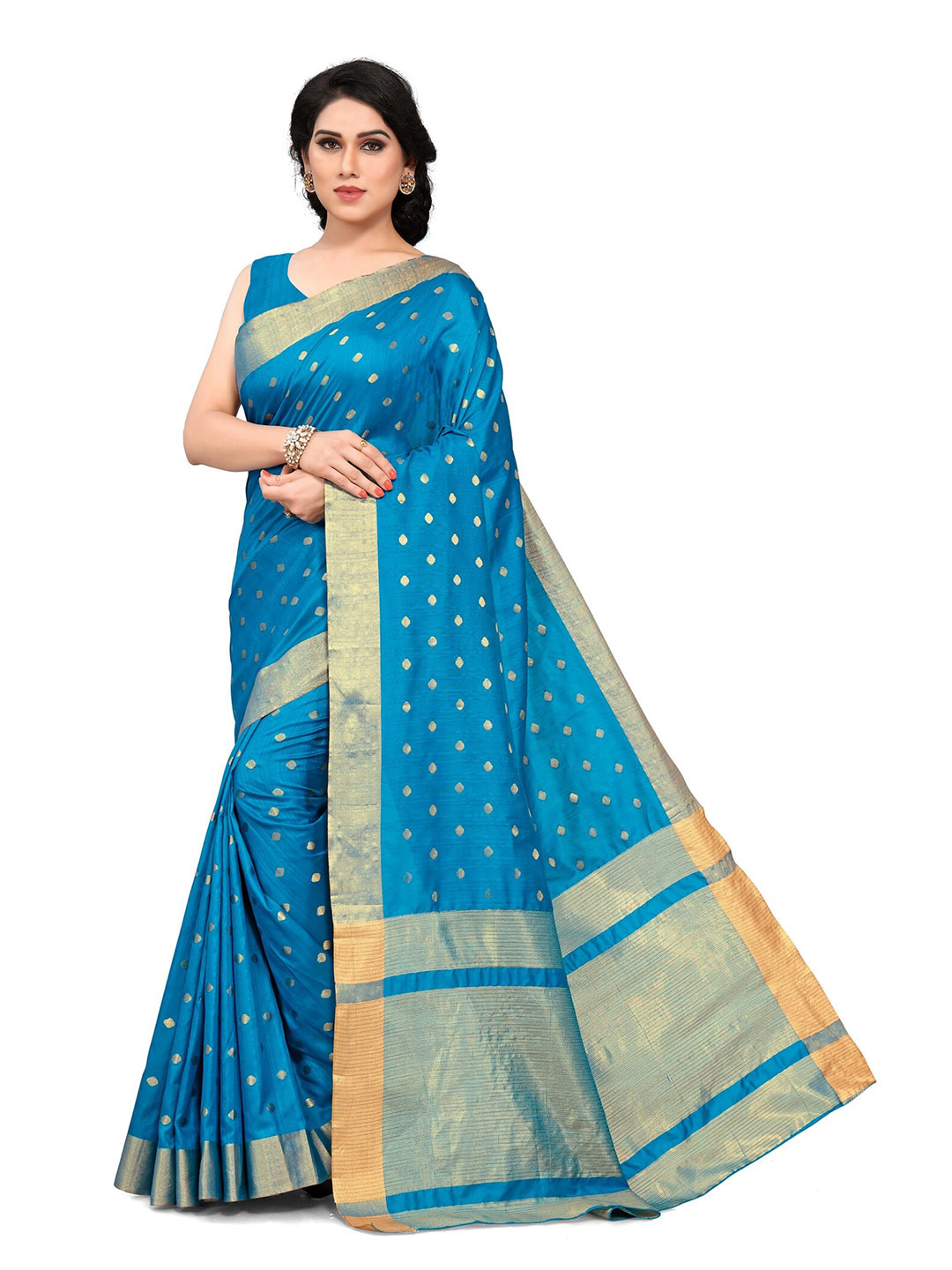 

KALINI Turquoise Blue & Yellow Woven Design Zari Saree