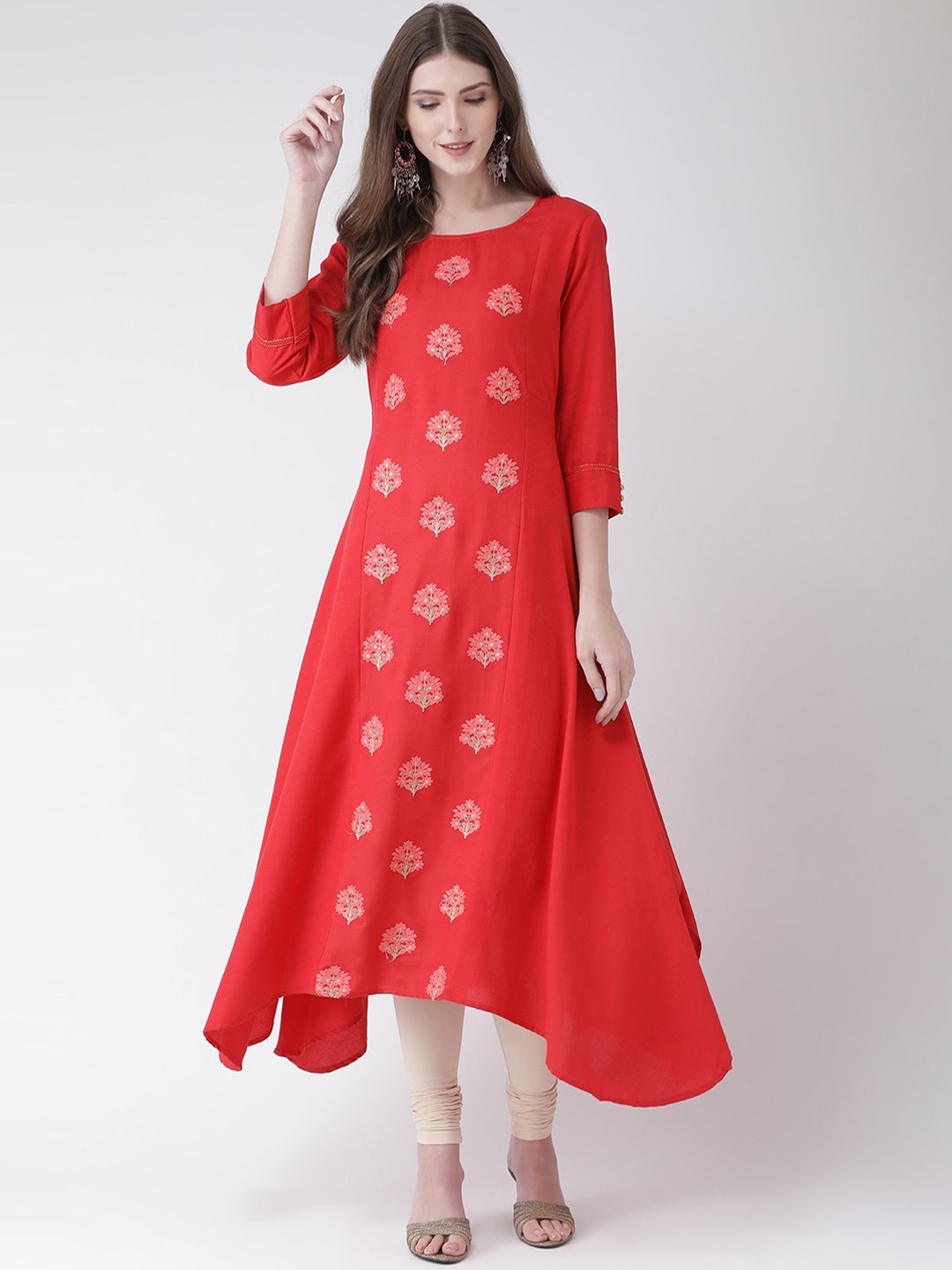 

Span Women Peach-Coloured Geometric Printed Thread Work Kurta