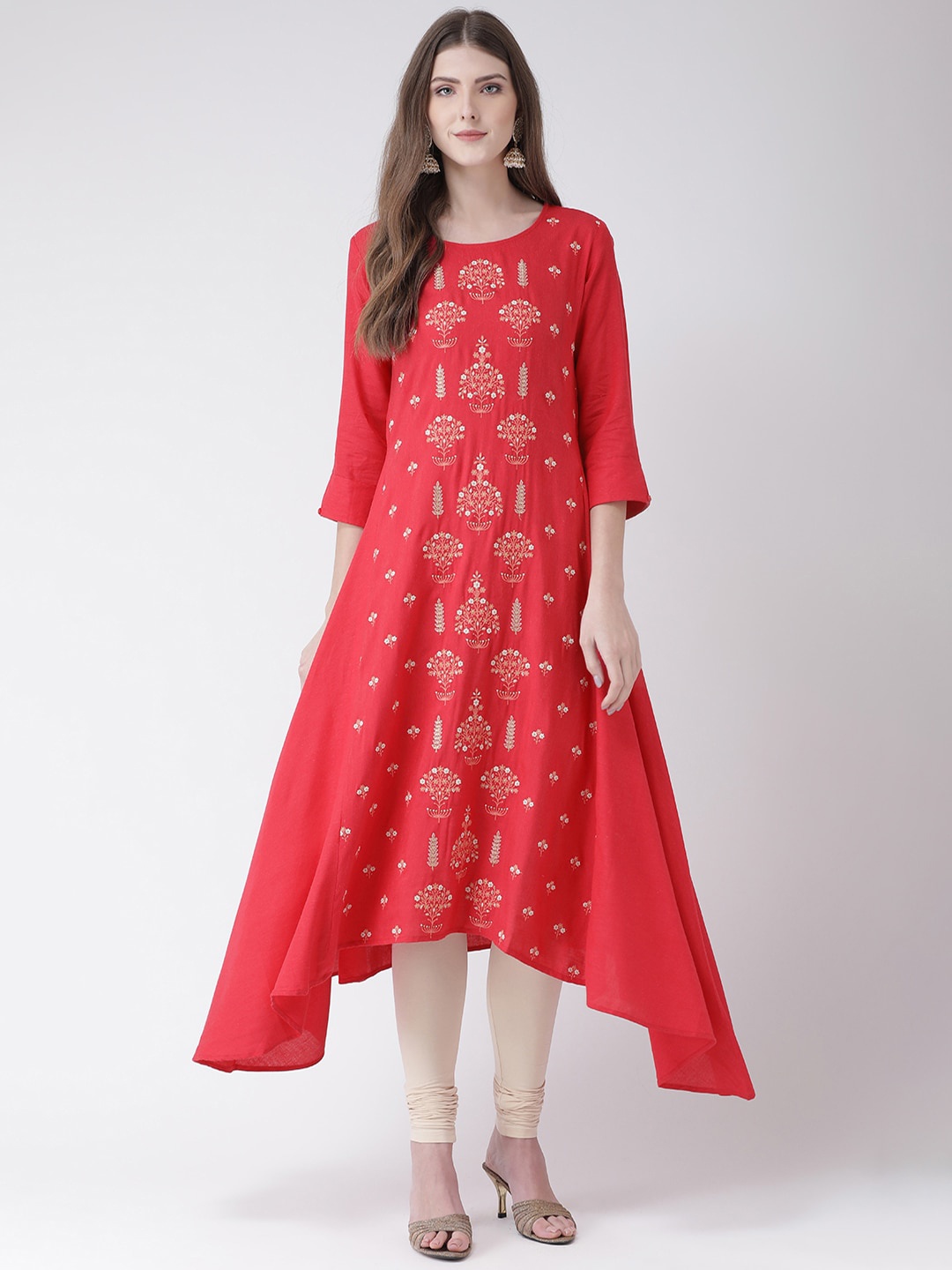 

Span Women Red & White Ethnic Motifs Printed Pure Cotton Kurta