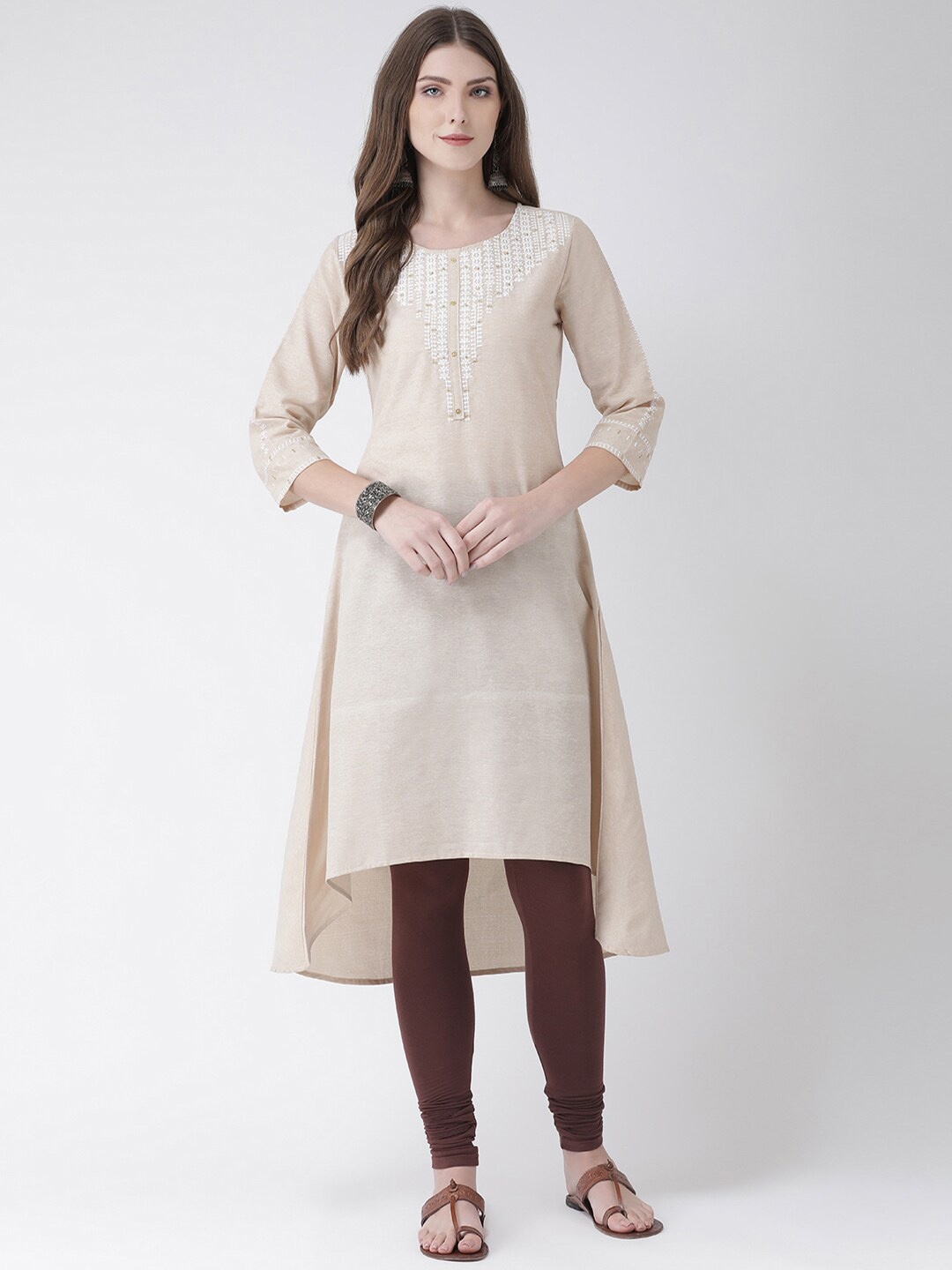 

Span Women Beige Floral Embroidered Kurta