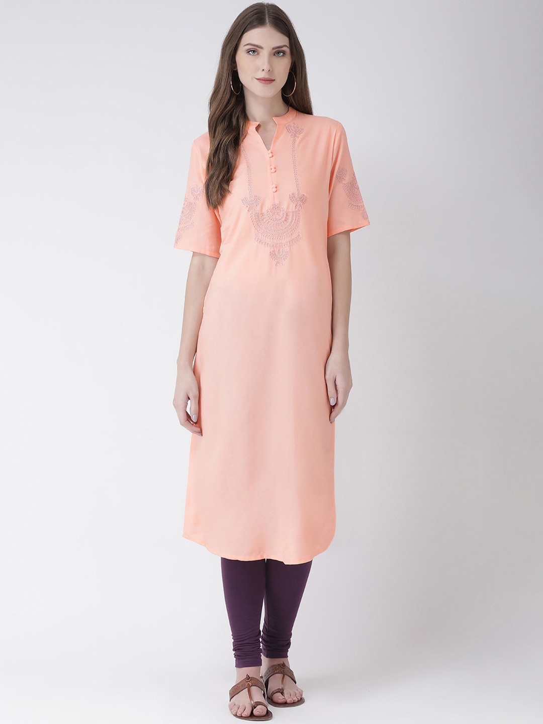 

Span Women Pink Thread Work Pathani Kurta