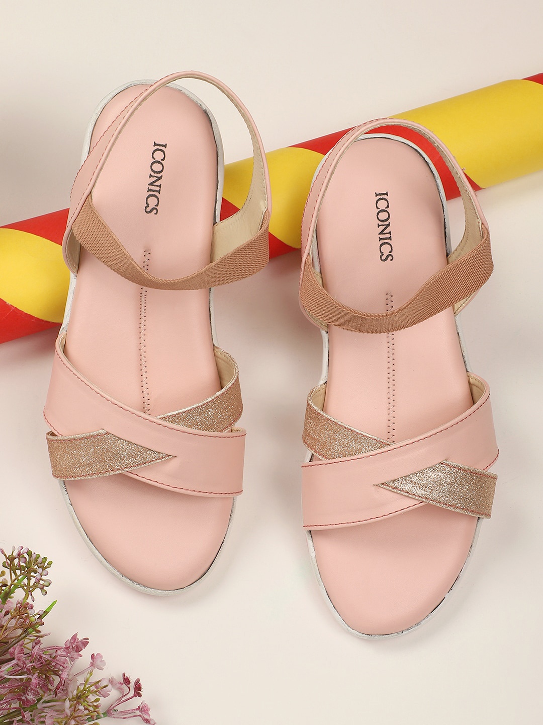 

ICONICS Pink & Gold-Toned Wedge Sandals