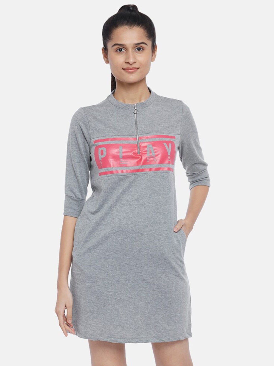 

Ajile by Pantaloons Grey Melange T-shirt Dress