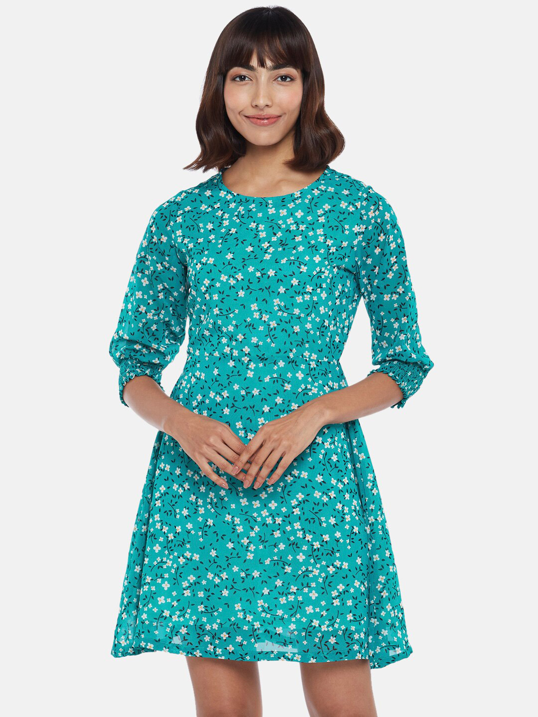 

People Blue Floral A-Line Dress