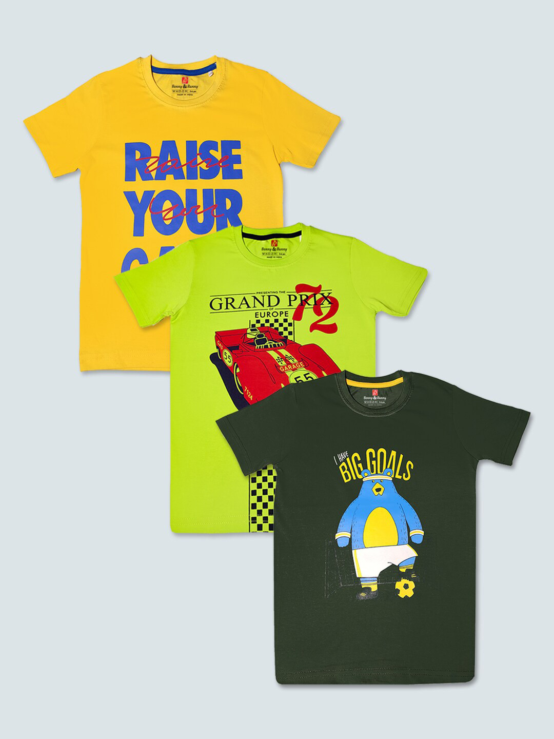

Benny n Bunny Pack of 3 Boys Printed Pure Cotton T-shirt, Multi