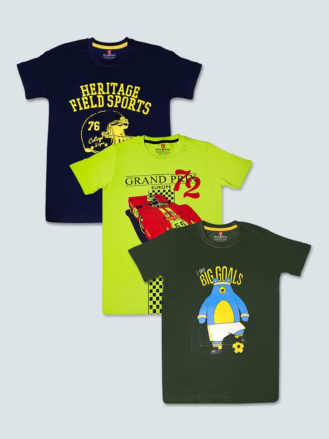 

Benny n Bunny Boys Of 3 Printed Pure Cotton T-shirt, Navy blue