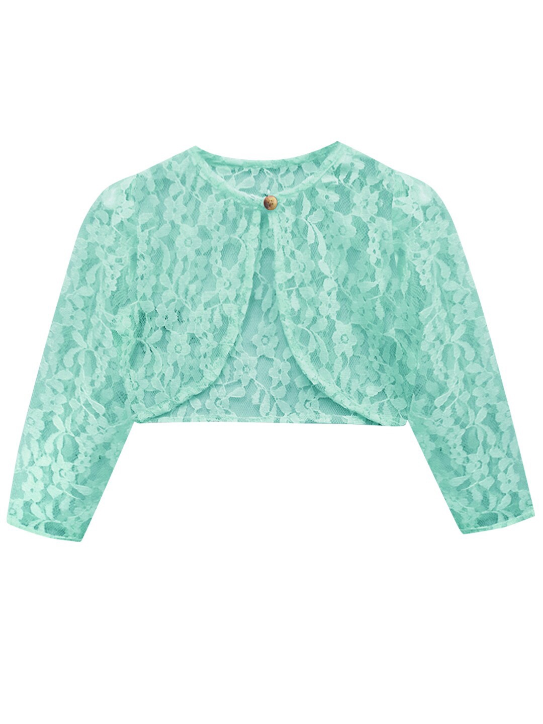 

A.T.U.N. Girls Sea Green Crop Button Lace Shrug