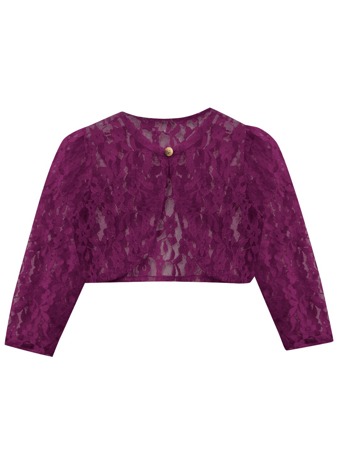 

A.T.U.N. Girls Purple Self Design Lace Open Front Shrug