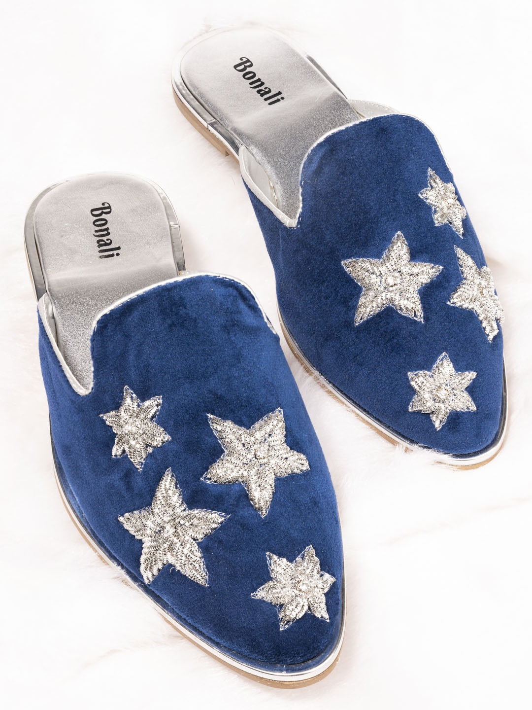 

BONALI Women Navy Blue Embellished Mules