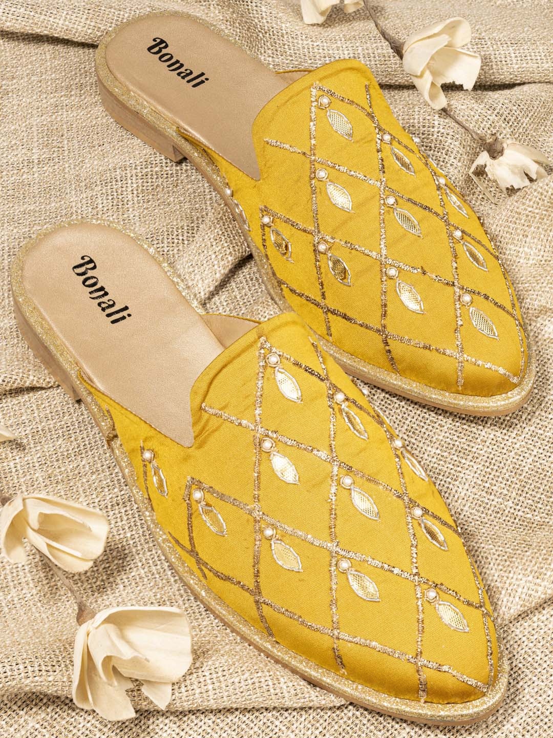 

BONALI Women Mustard Embellished Mules