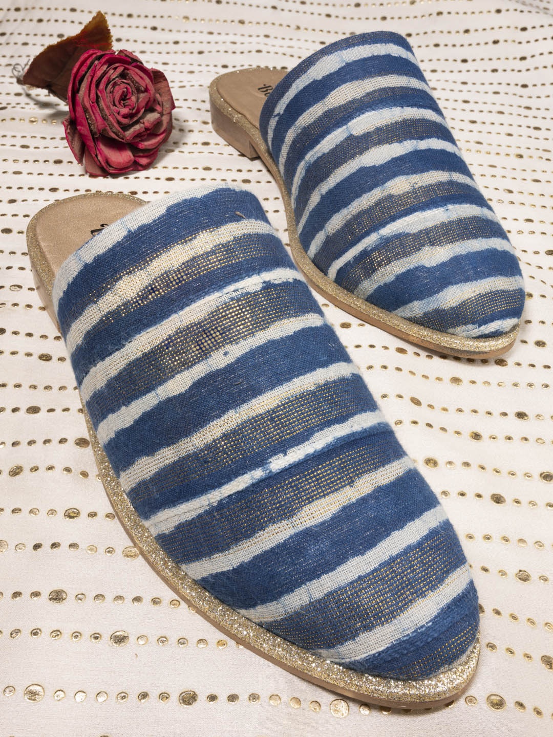 

BONALI Women Blue Woven Design Mules