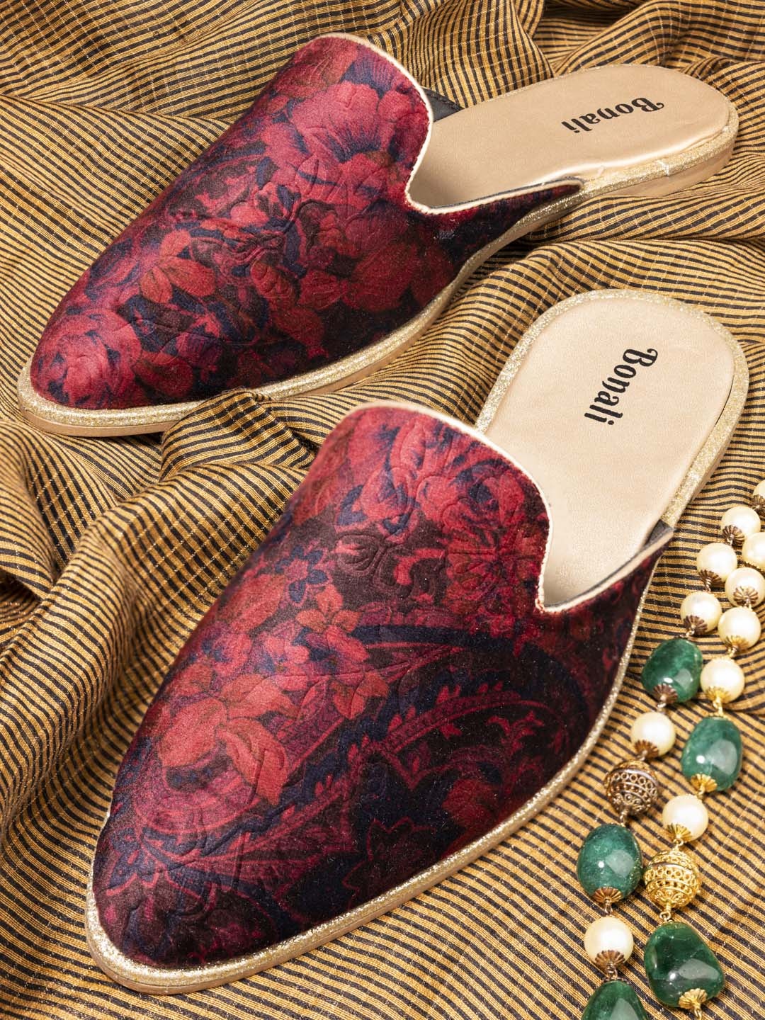 

BONALI Women Red Printed Mules