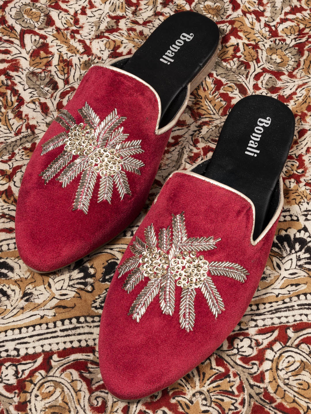 

BONALI Women Red Embellished Slip-On Mules