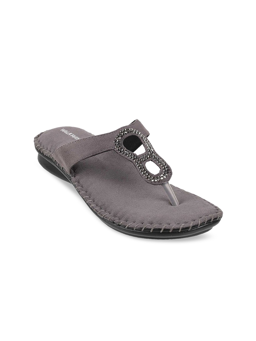 

WALKWAY by Metro Women Grey Embellished T-Strap Flats