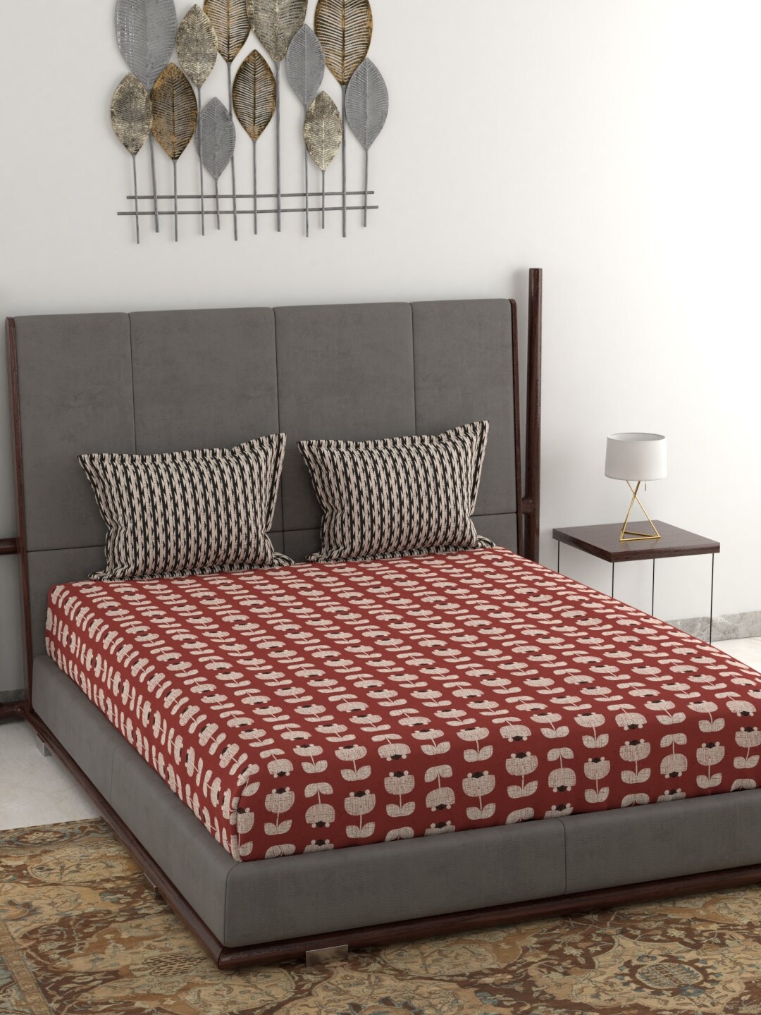 

Trident Red & Black Floral 120 TC Queen Bedsheet with 2 Pillow Covers