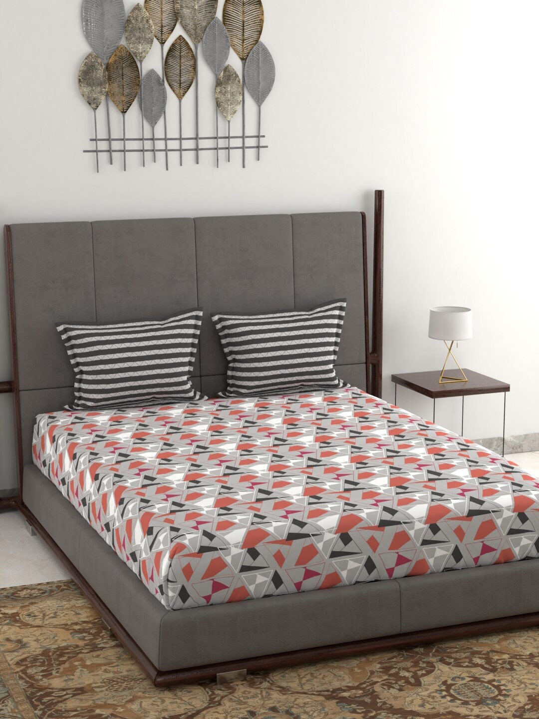 

MYTRIDENT Grey Floral Printed 120 TC Queen Bedsheet with 2 Pillow Cover