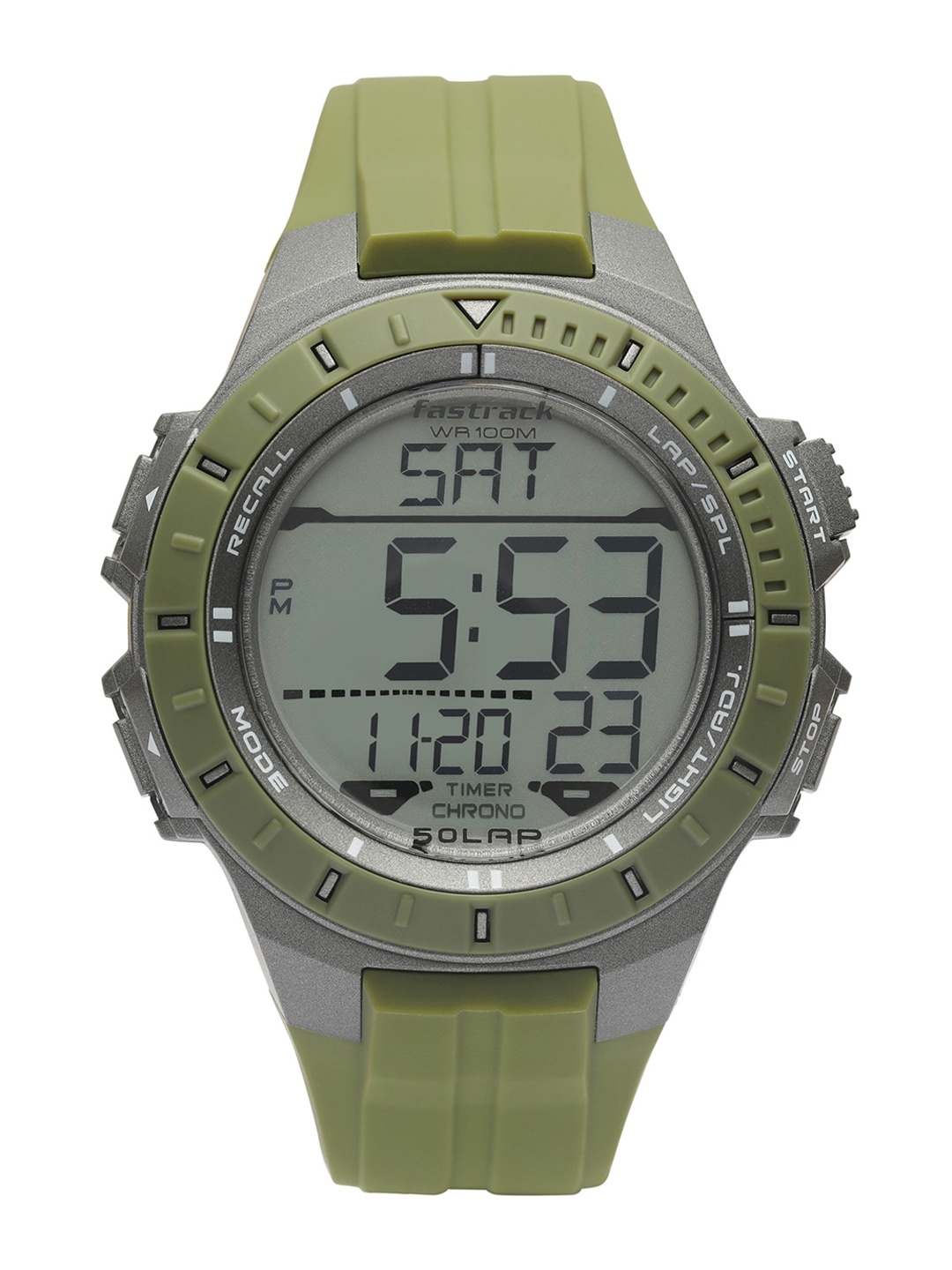 

Fastrack Men Grey Dial & Green Wrap Around Straps Digital Watch 38067PP04