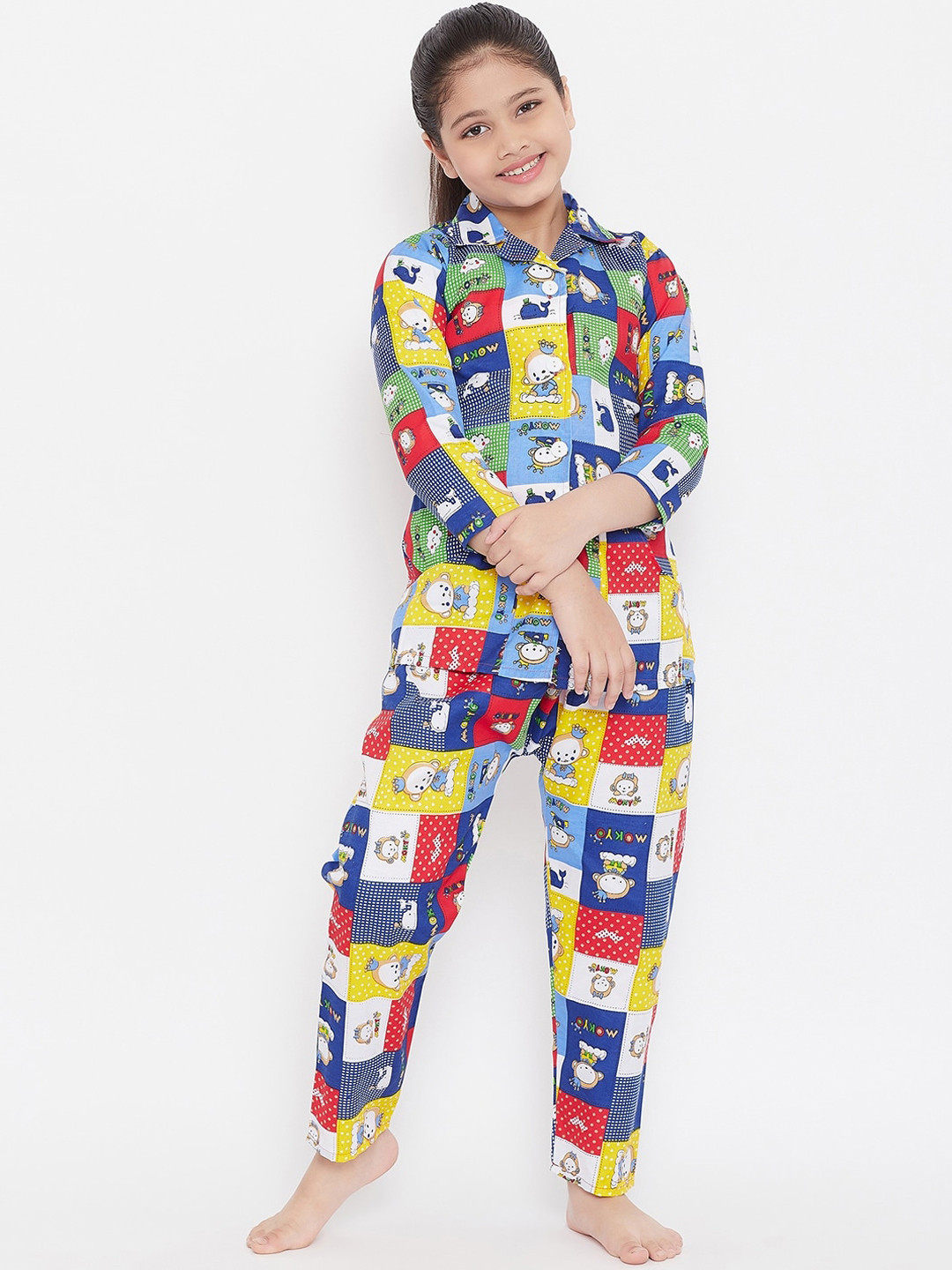 

KYDZI Girls Blue & Yellow Printed Night suit