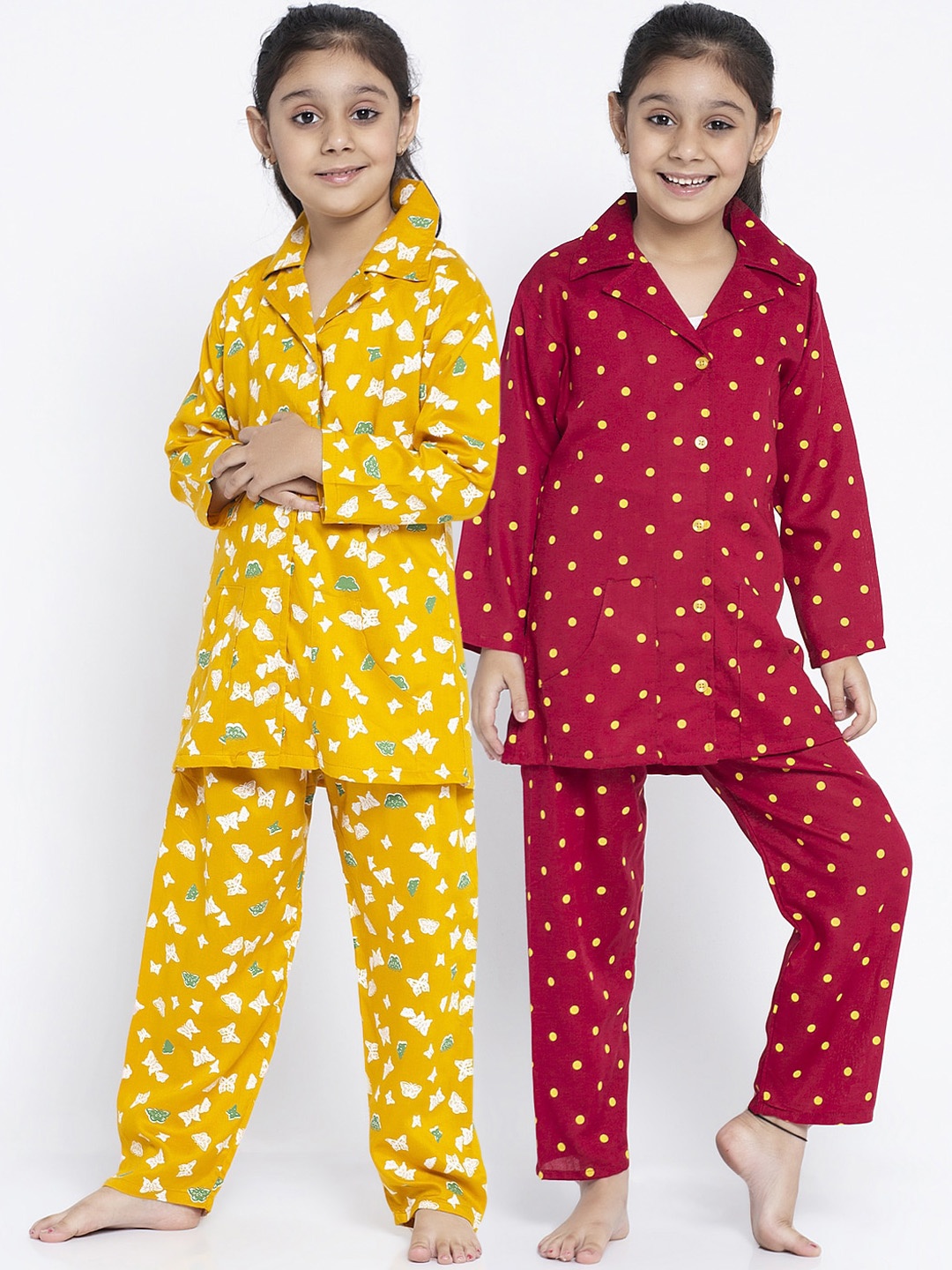 

KYDZI Girls Pack Of 2 Red & Yellow Printed Night suit