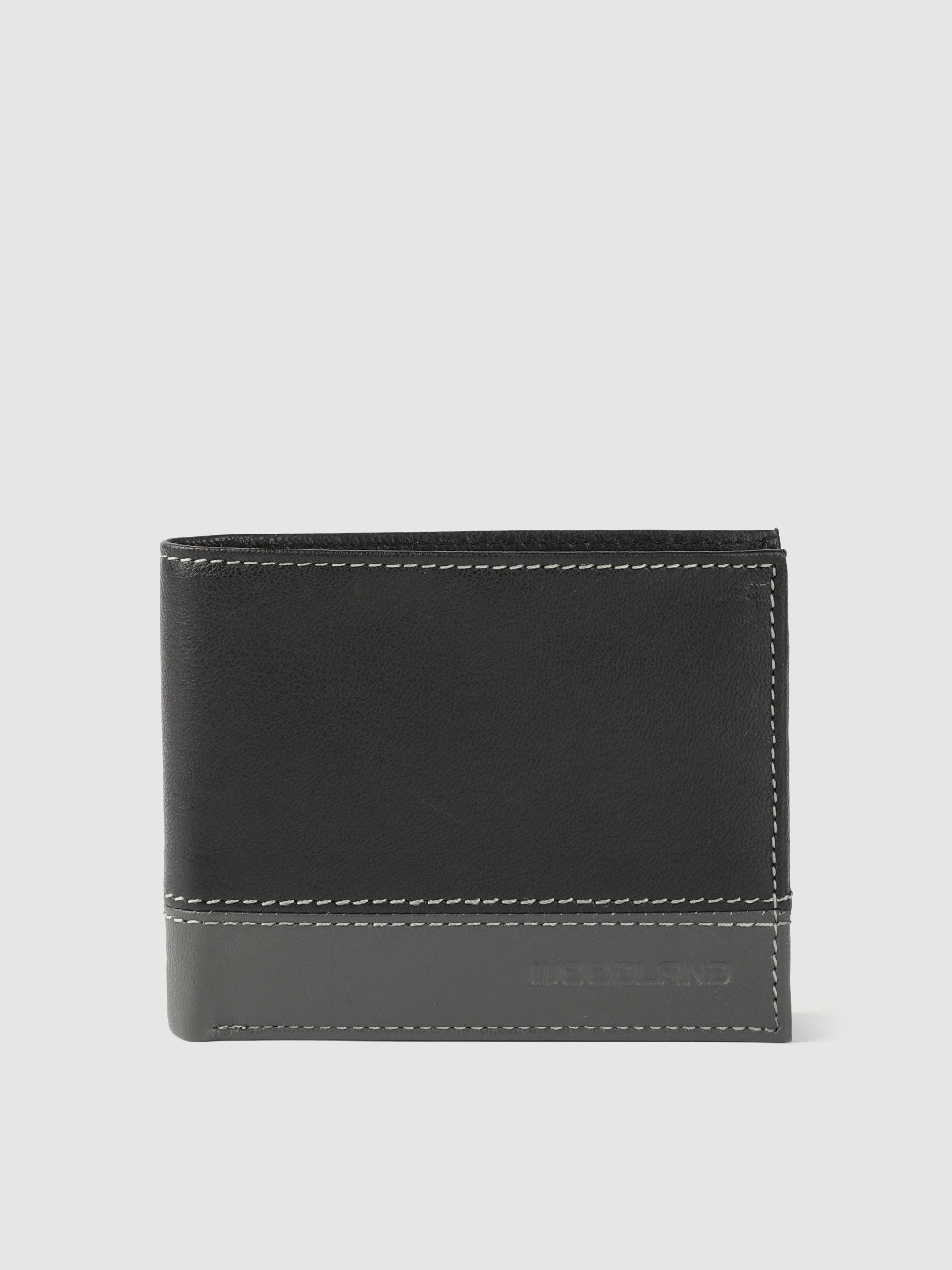 

Woodland Men Black & Grey Colourblocked Leather Two Fold Wallet