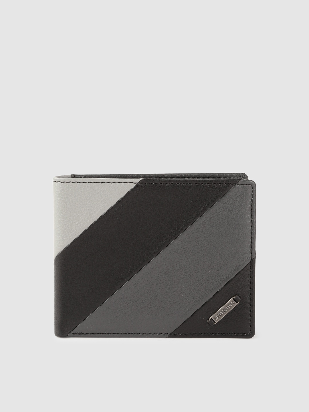 

Woodland Men Black & Grey Colourblocked Leather Two Fold Wallet