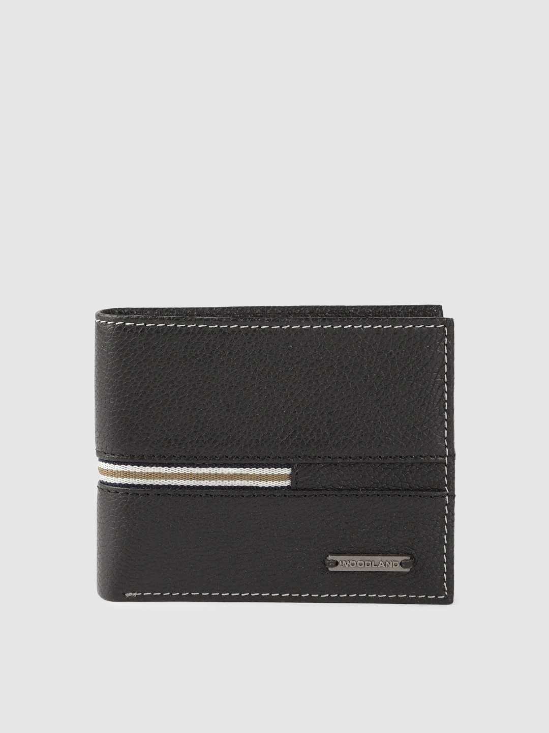 

Woodland Men Black & White Striped Leather Two Fold Wallet
