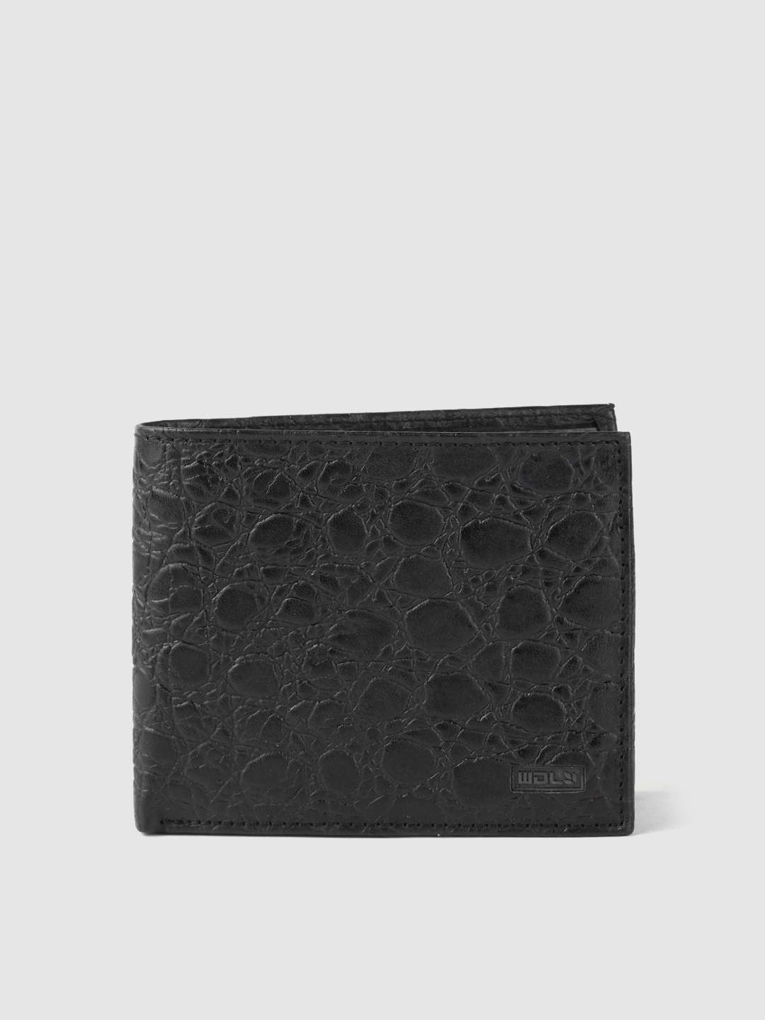 

Woodland Men Black Croc Textured Leather Two Fold Wallet