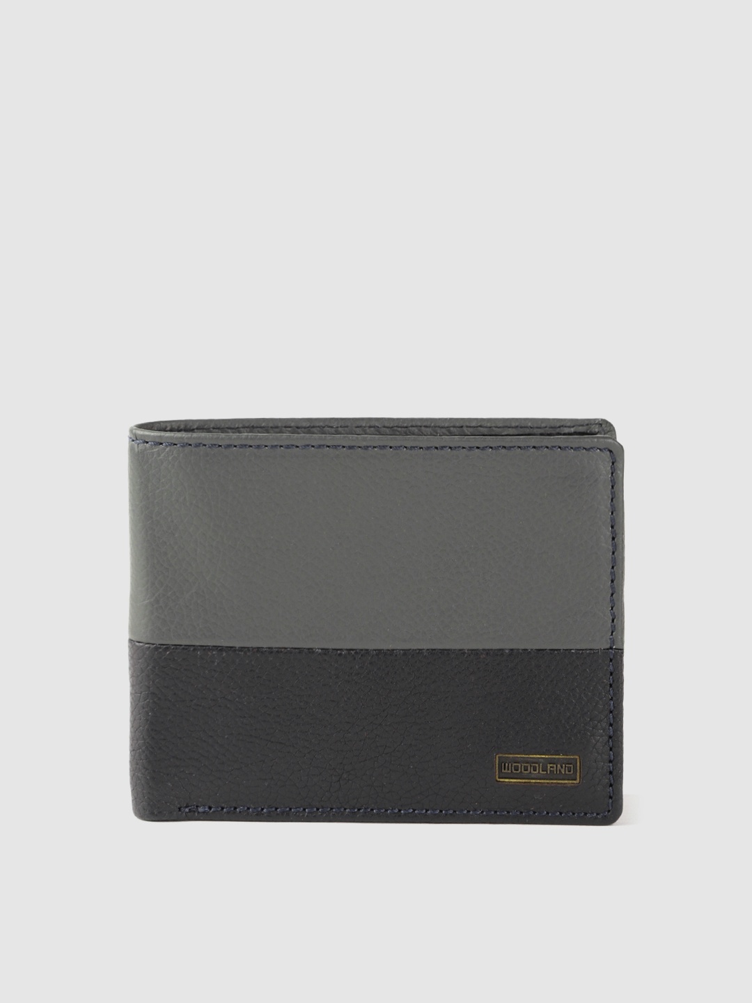 

Woodland Men Navy Blue & Grey Colourblocked Leather Two Fold Wallet